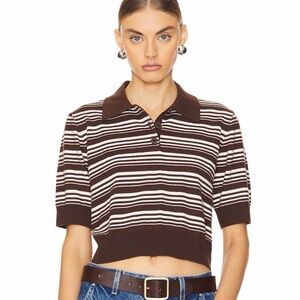 Lovers + Friends Brown Striped Polo Crop Top